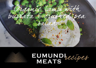 Organic Lamb with Burrata & Crushed Pea Salad